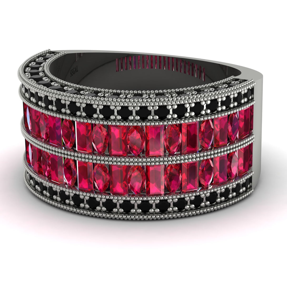 Ruby Multi-Row Halo Wedding Band - Blake No. 42