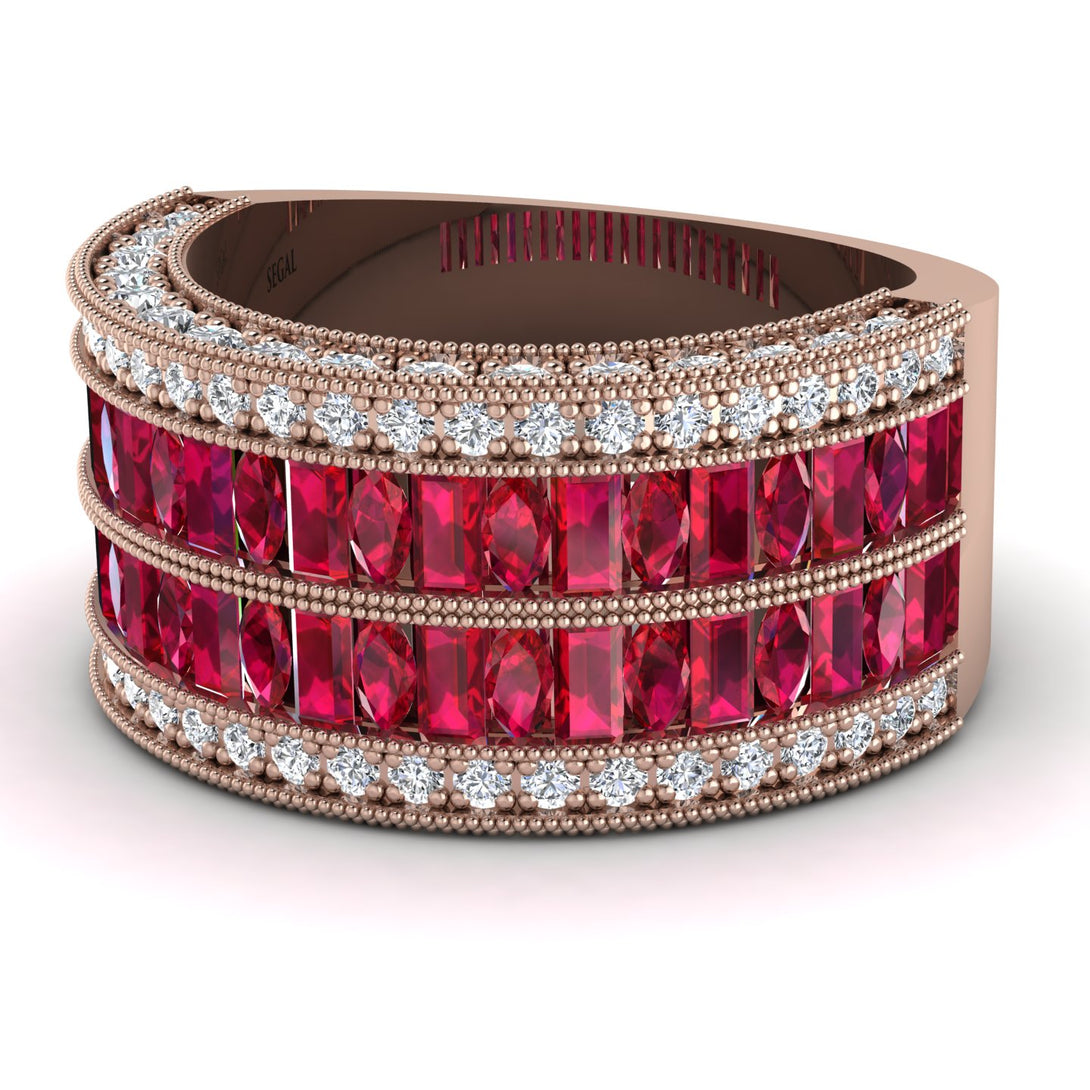 Ruby Multi-Row Halo Wedding Band - Blake No. 11