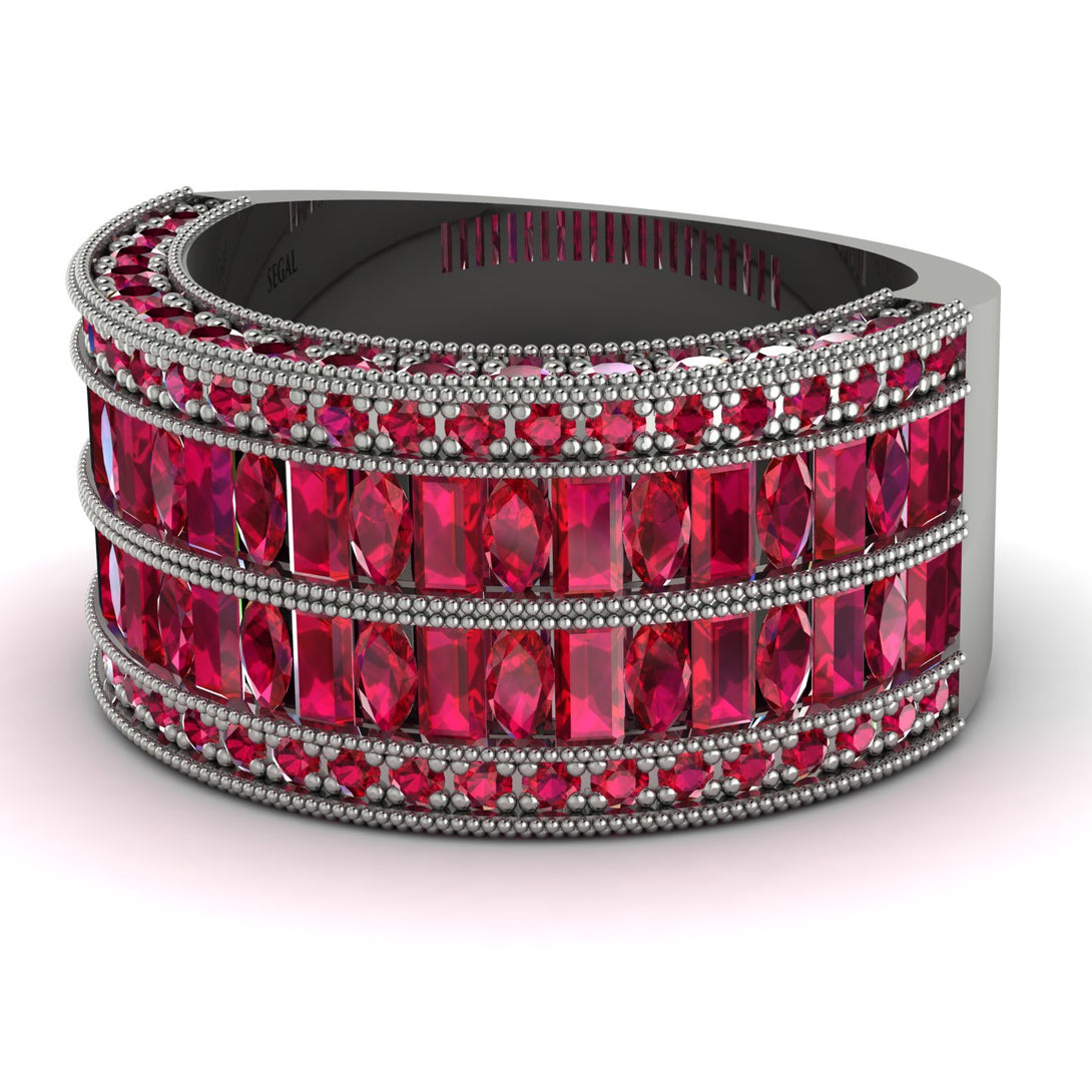 Ruby Multi-Row Halo Wedding Band - Blake No. 57