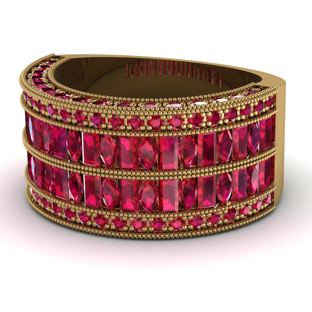 Ruby Multi-Row Halo Wedding Band - Blake No. 55