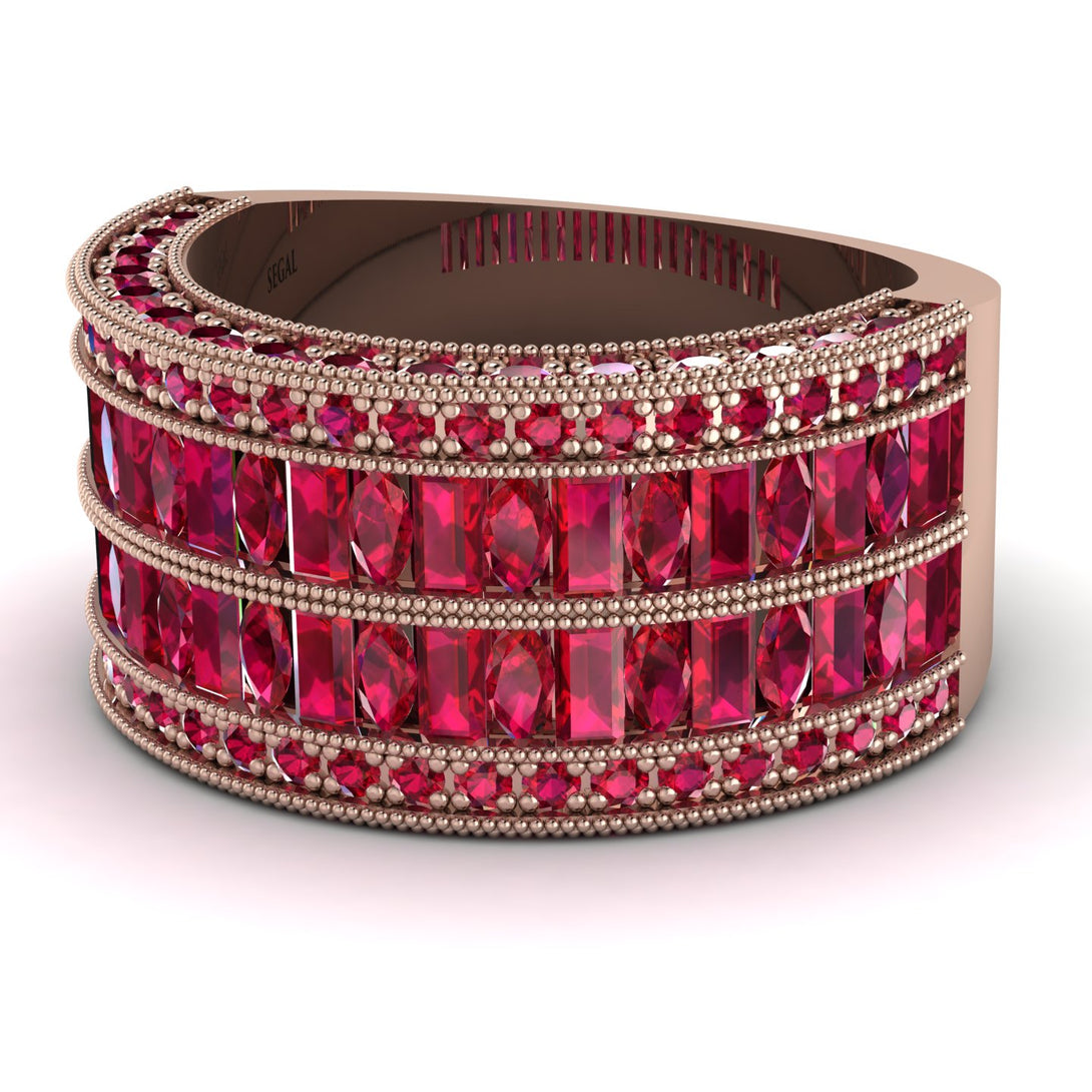 Ruby Multi-Row Halo Wedding Band - Blake No. 56