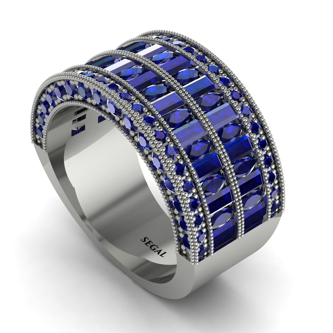 Sapphire Multi-Row Halo Wedding Band - Blake No. 75