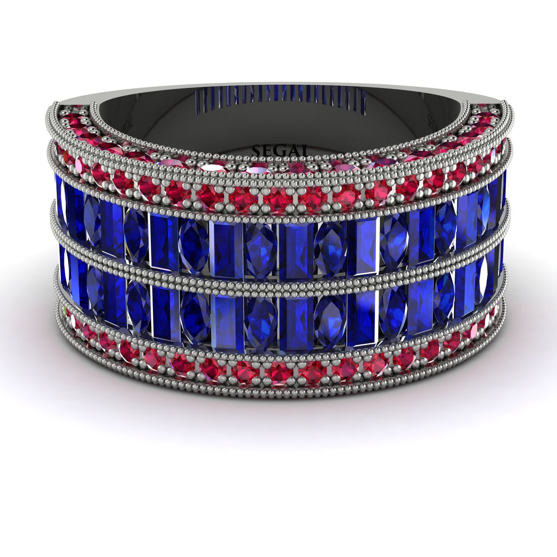 Sapphire Multi-Row Halo Wedding Band - Blake No. 60