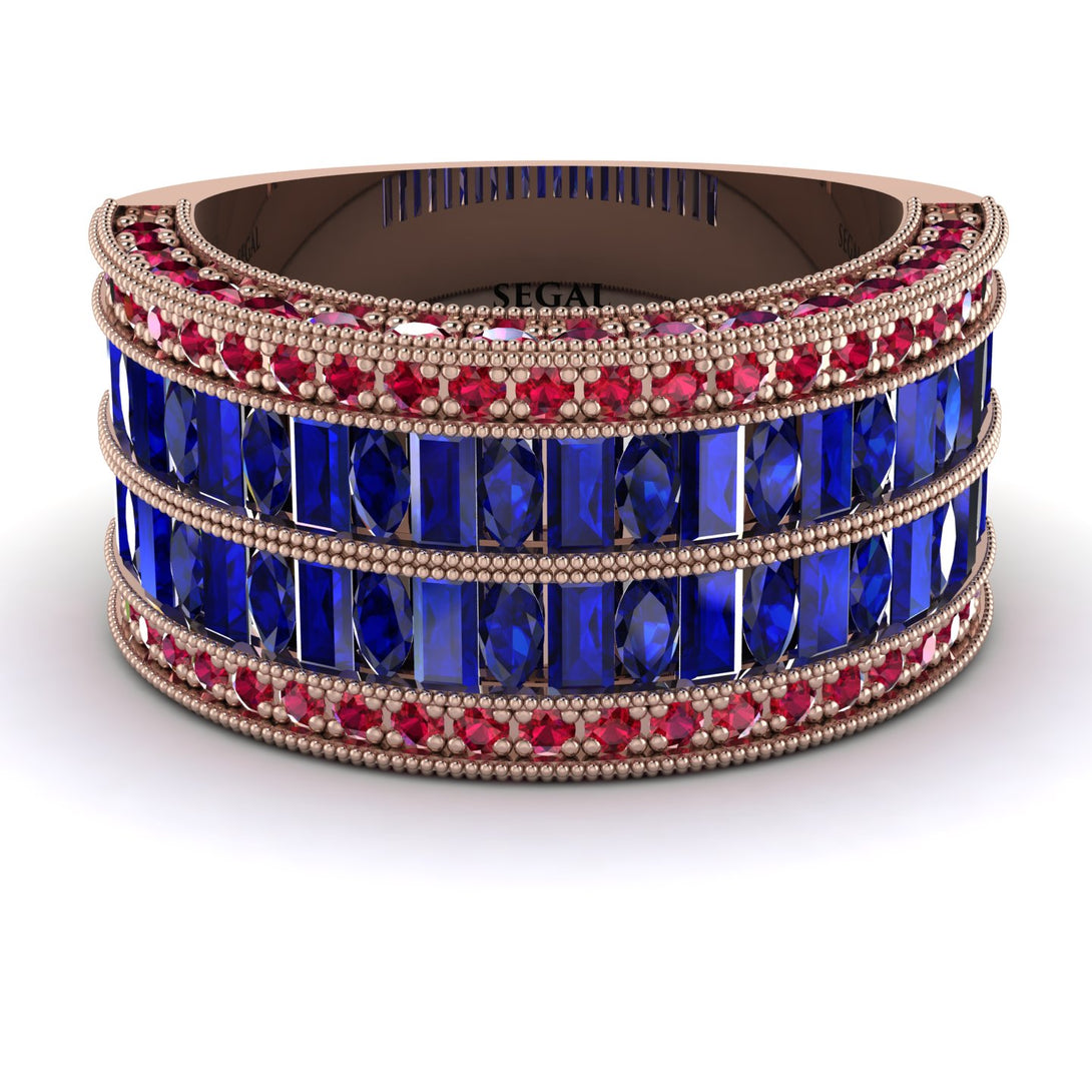 Sapphire Multi-Row Halo Wedding Band - Blake No. 59