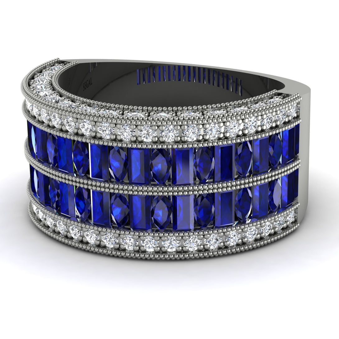 Sapphire Multi-Row Halo Wedding Band - Blake No. 15