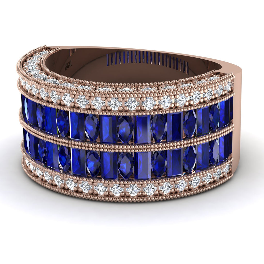 Sapphire Multi-Row Halo Wedding Band - Blake No. 14