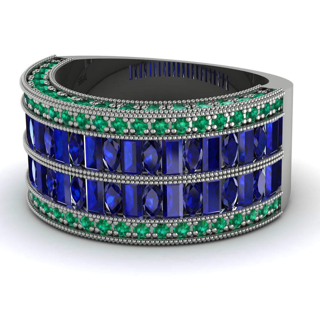 Sapphire Multi-Row Halo Wedding Band - Blake No. 30
