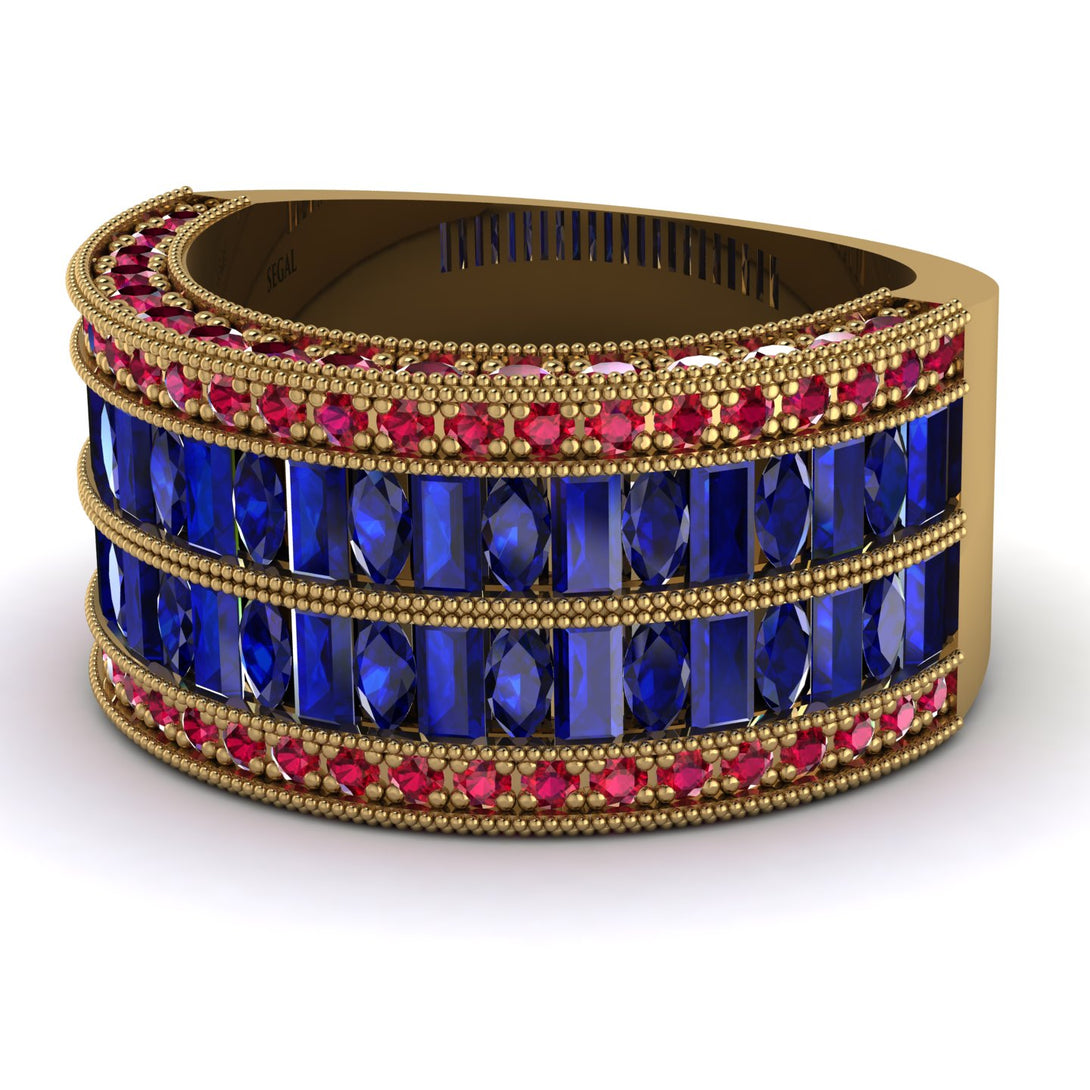 Sapphire Multi-Row Halo Wedding Band - Blake No. 58