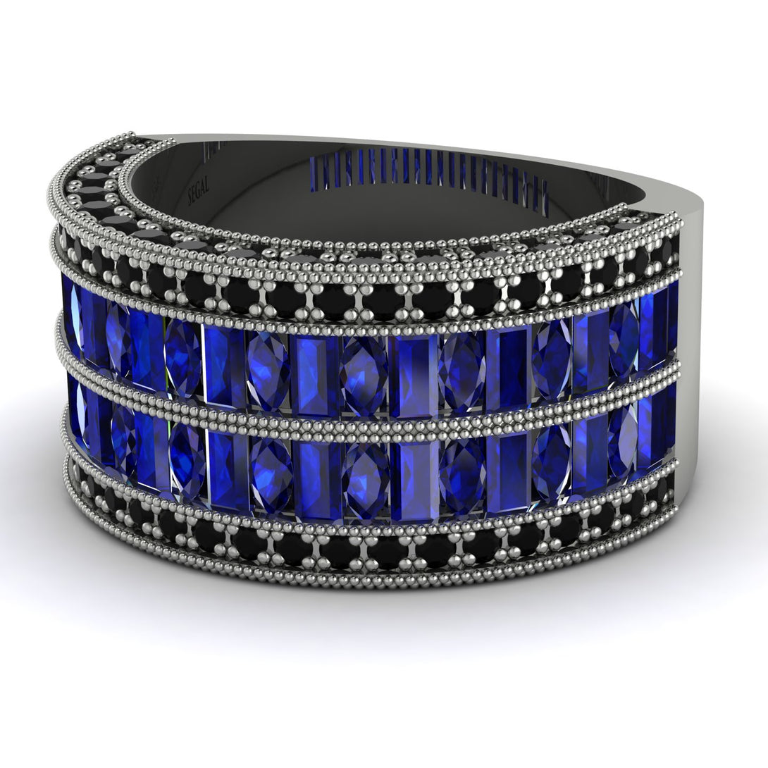 Sapphire Multi-Row Halo Wedding Band - Blake No. 45