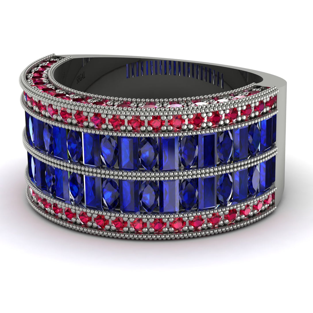 Sapphire Multi-Row Halo Wedding Band - Blake No. 60