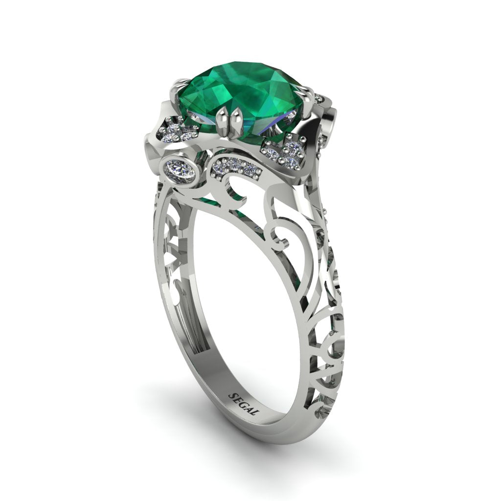 Emerald Ornate Filigree Engagement Ring - Evie No. 6