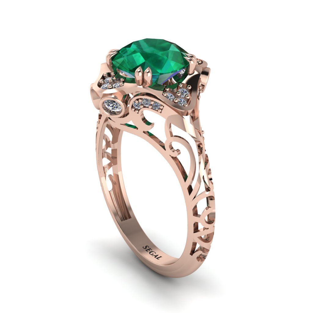 Emerald Ornate Filigree Engagement Ring - Evie No. 5