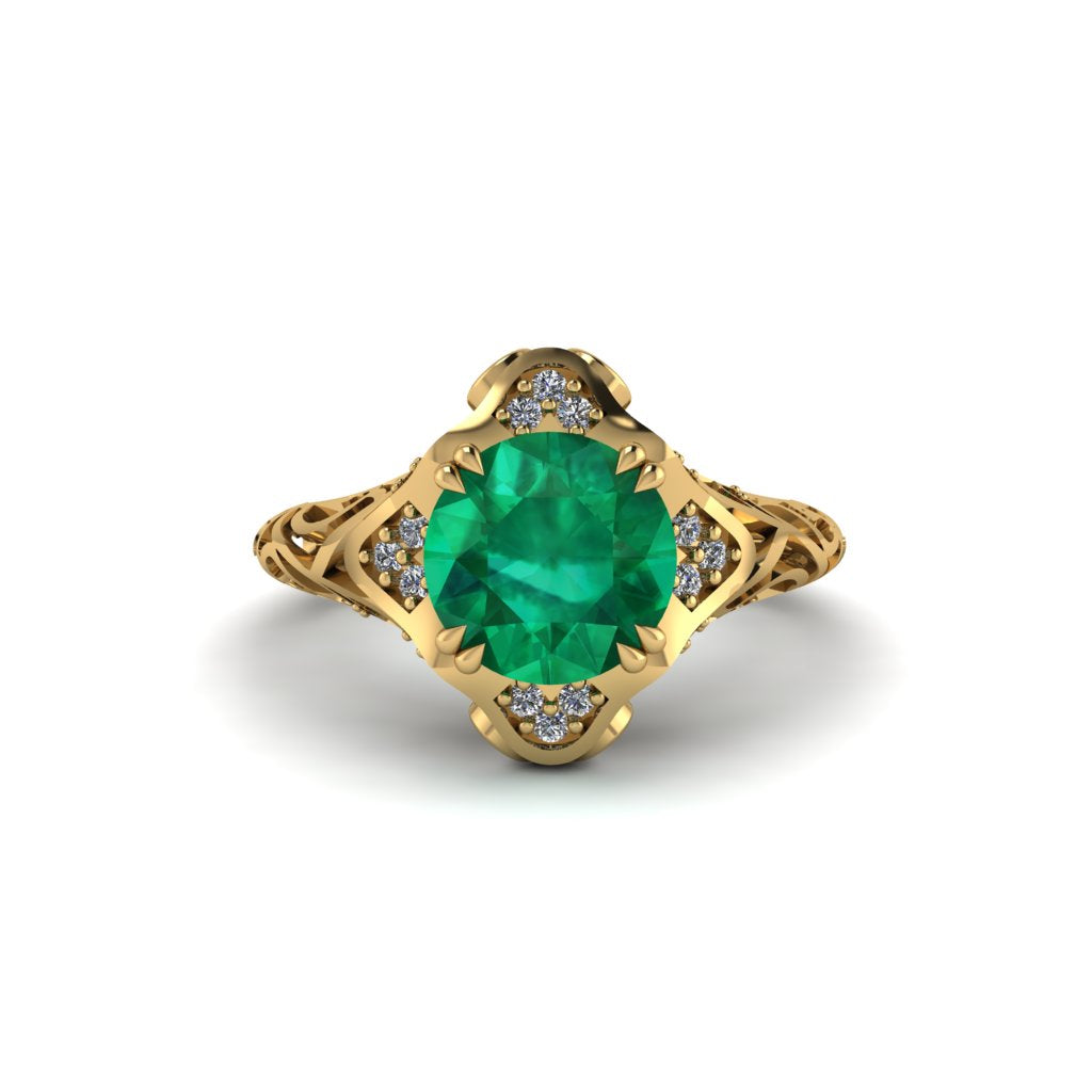 Emerald Ornate Filigree Engagement Ring - Evie No. 4