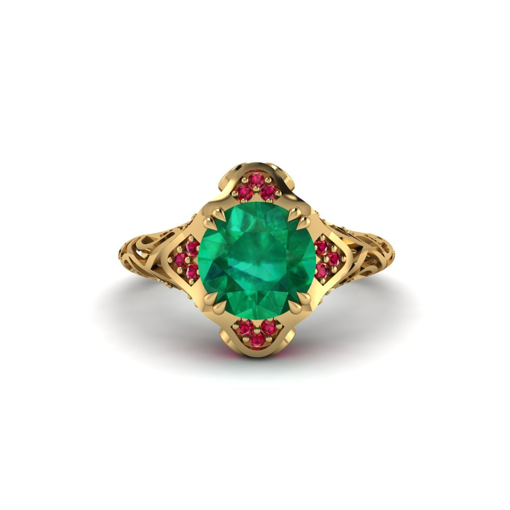 Emerald Ornate Filigree Engagement Ring - Evie No. 49