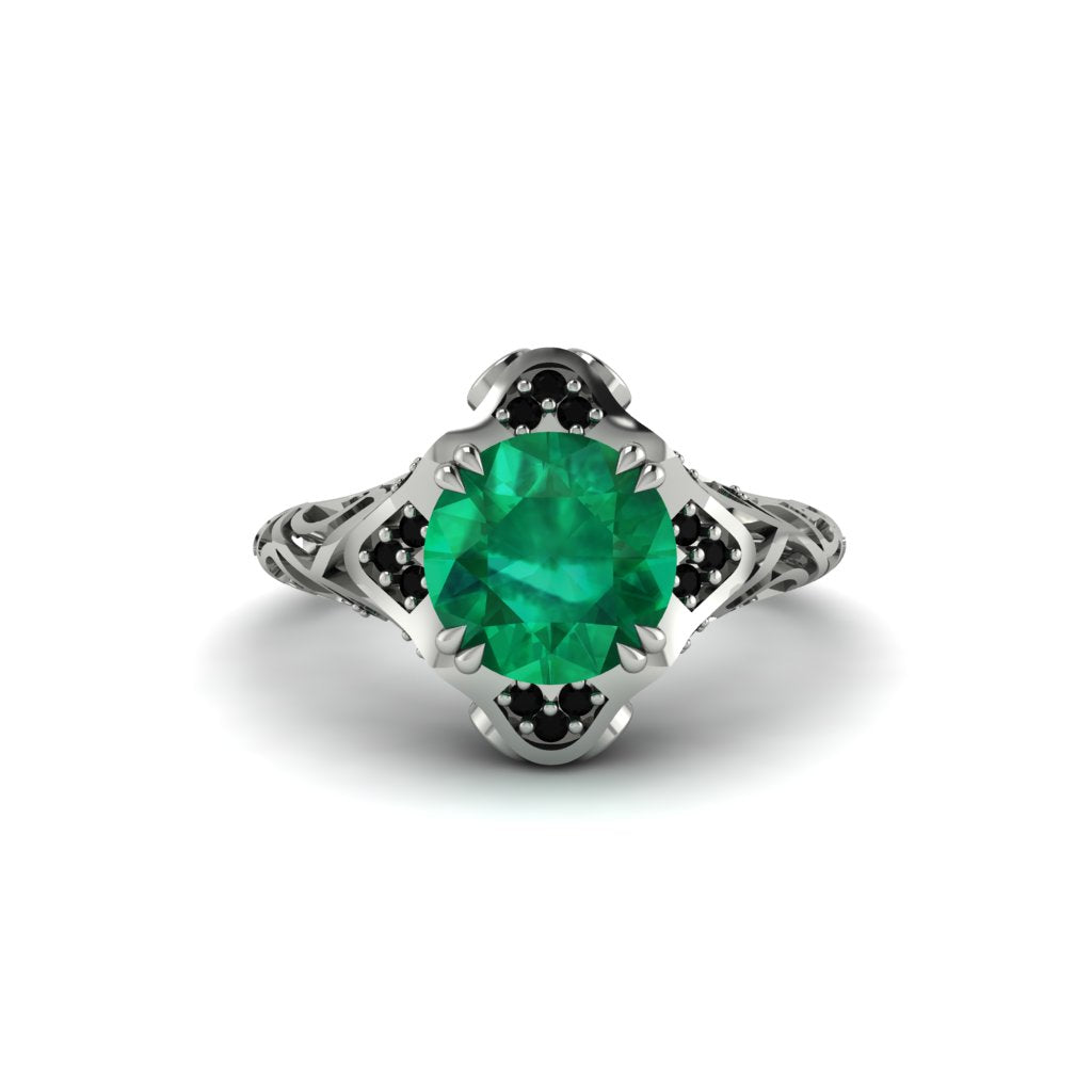 Emerald Ornate Filigree Engagement Ring - Evie No. 36