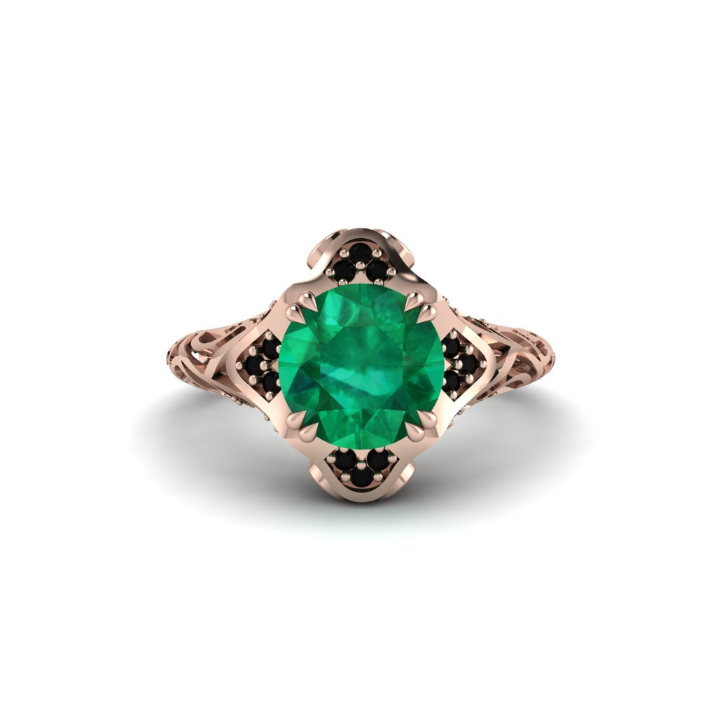 Emerald Ornate Filigree Engagement Ring - Evie No. 35