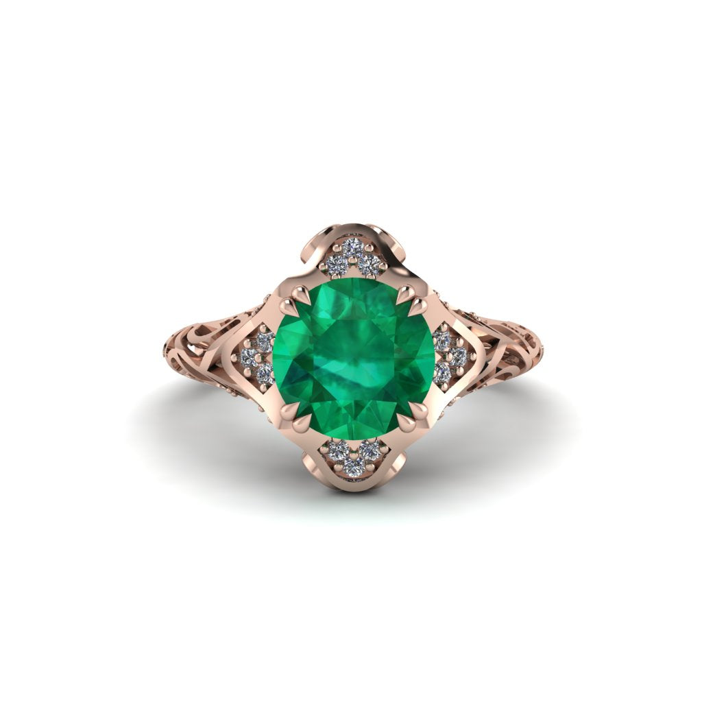 Emerald Ornate Filigree Engagement Ring - Evie No. 5