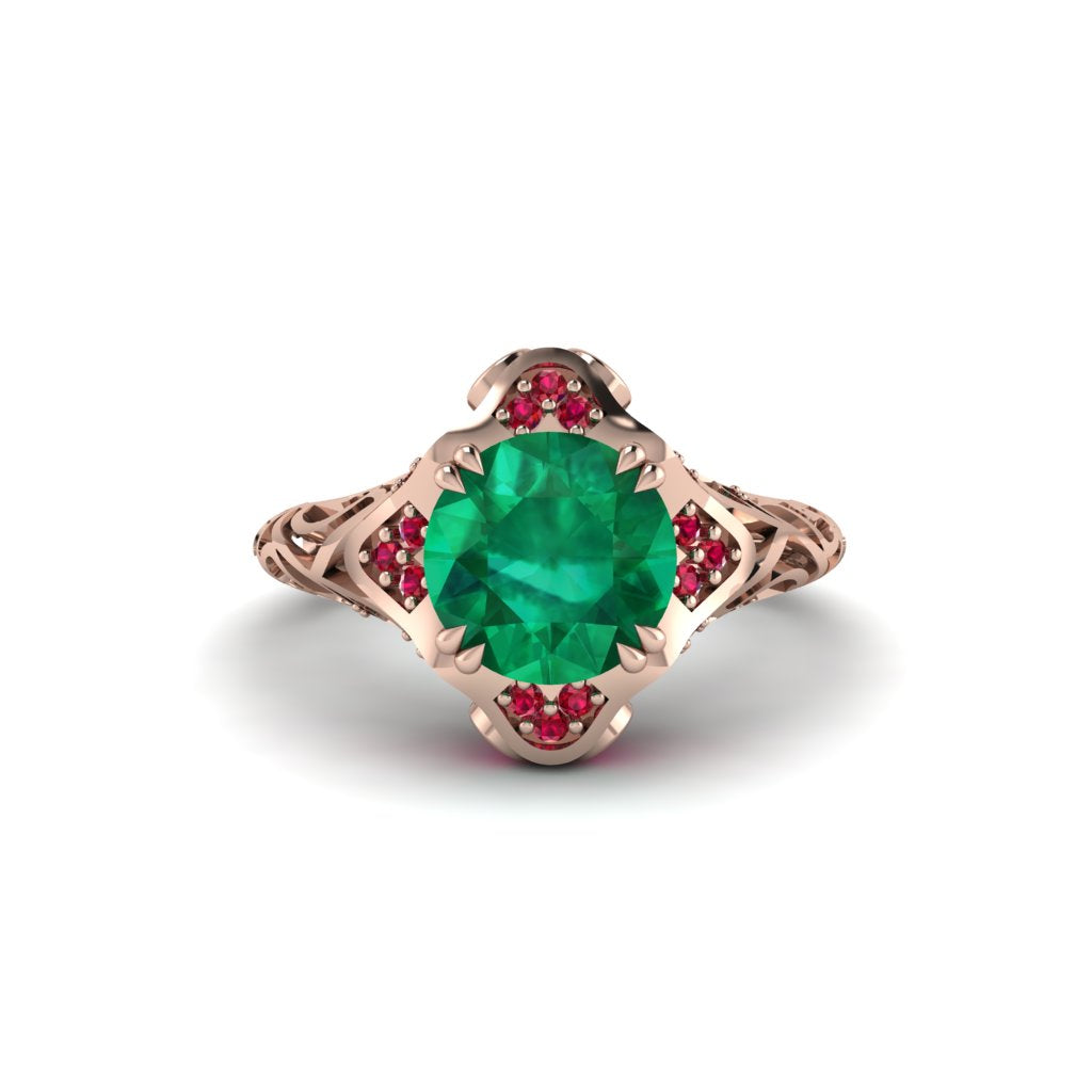 Emerald Ornate Filigree Engagement Ring - Evie No. 50