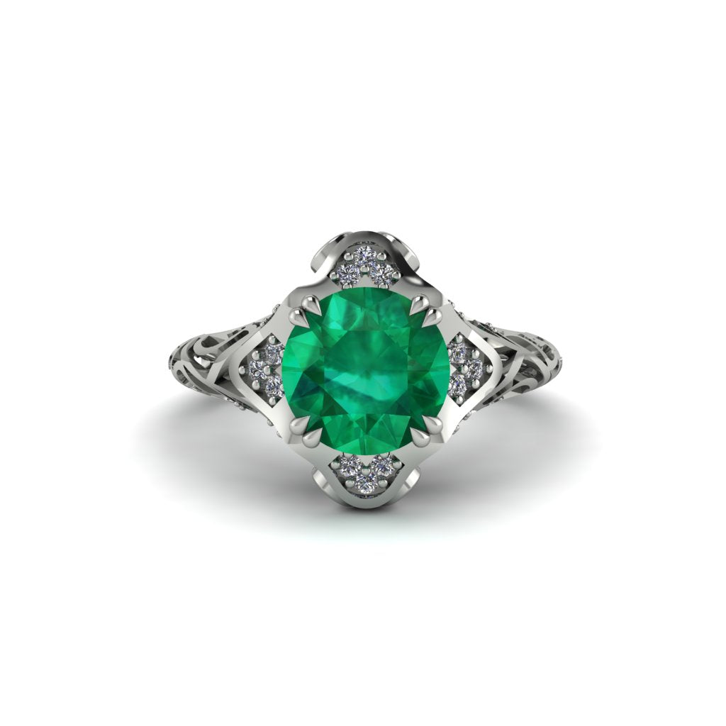 Emerald Ornate Filigree Engagement Ring - Evie No. 6