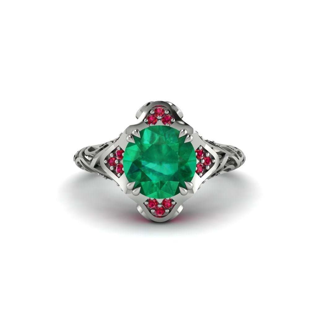 Emerald Ornate Filigree Engagement Ring - Evie No. 51