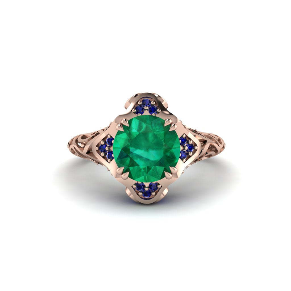 Emerald Ornate Filigree Engagement Ring - Evie No. 65