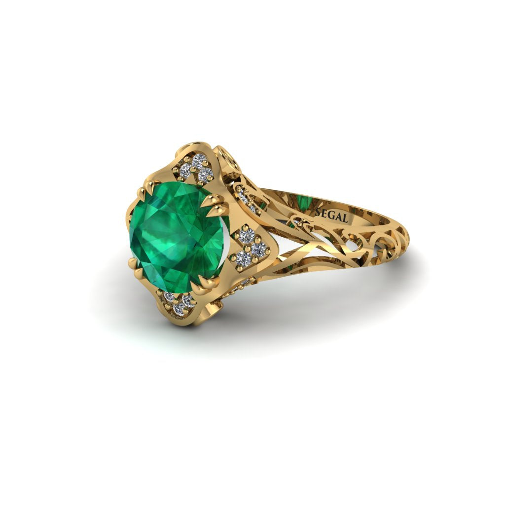 Emerald Ornate Filigree Engagement Ring - Evie No. 4
