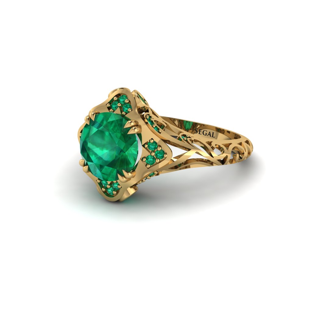 Emerald Ornate Filigree Engagement Ring - Evie No. 19