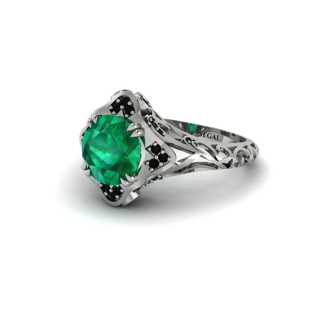 Emerald Ornate Filigree Engagement Ring - Evie No. 36