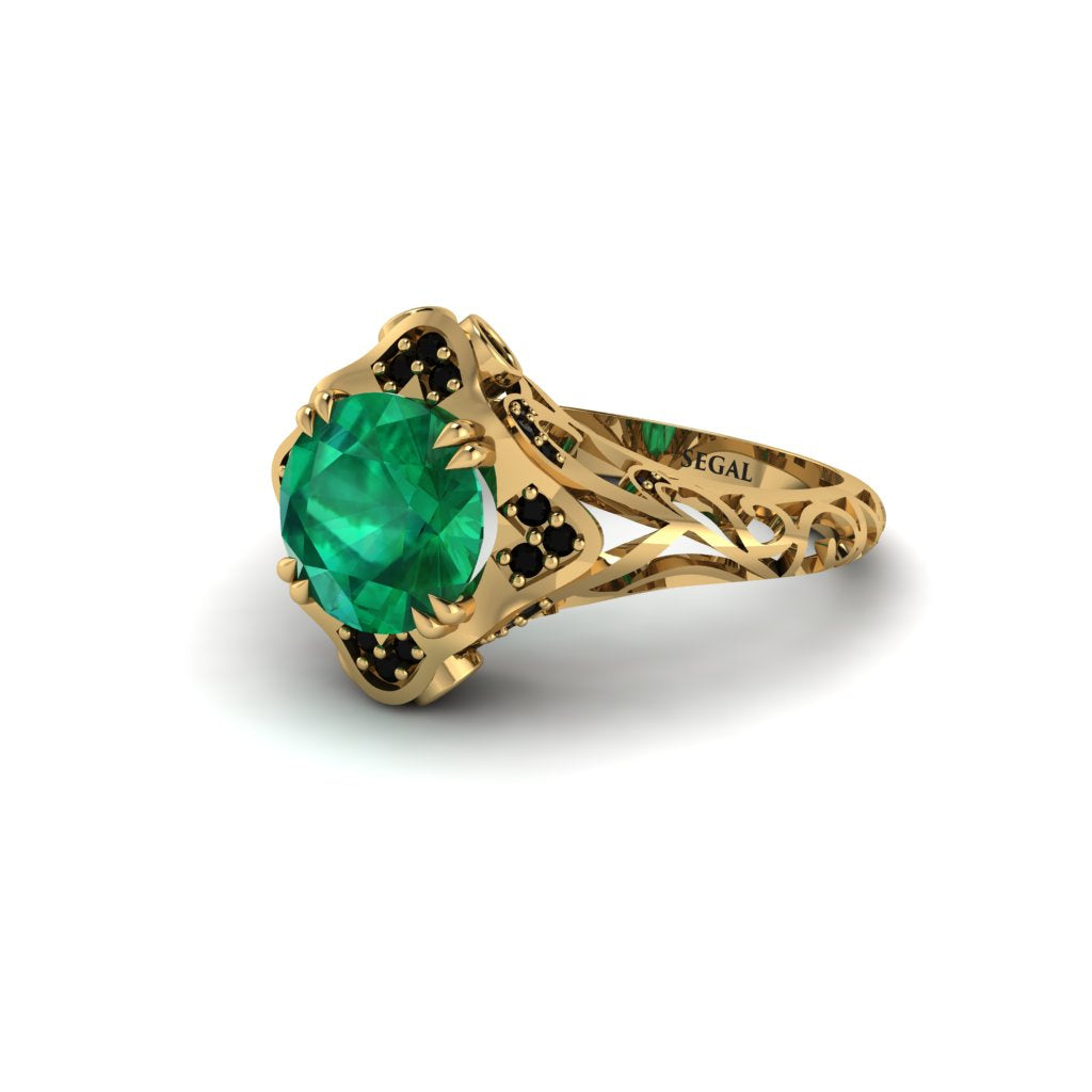 Emerald Ornate Filigree Engagement Ring - Evie No. 34