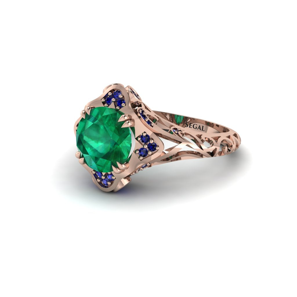 Emerald Ornate Filigree Engagement Ring - Evie No. 65