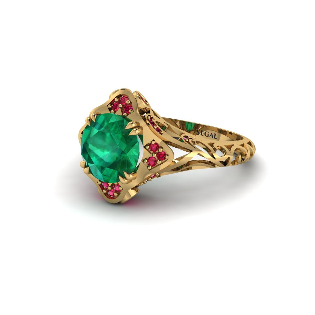 Emerald Ornate Filigree Engagement Ring - Evie No. 49