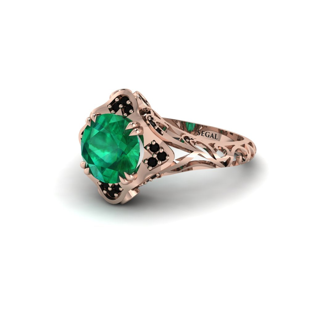 Emerald Ornate Filigree Engagement Ring - Evie No. 35