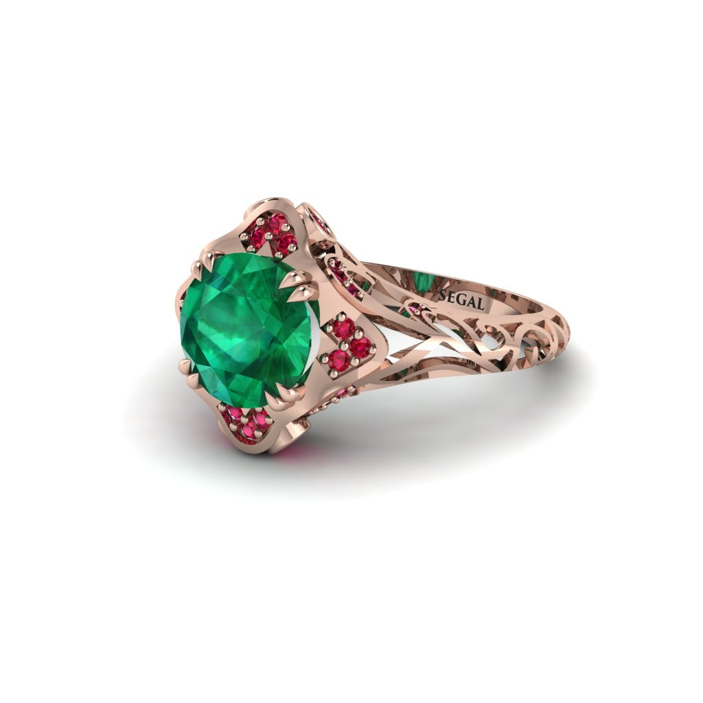Emerald Ornate Filigree Engagement Ring - Evie No. 50