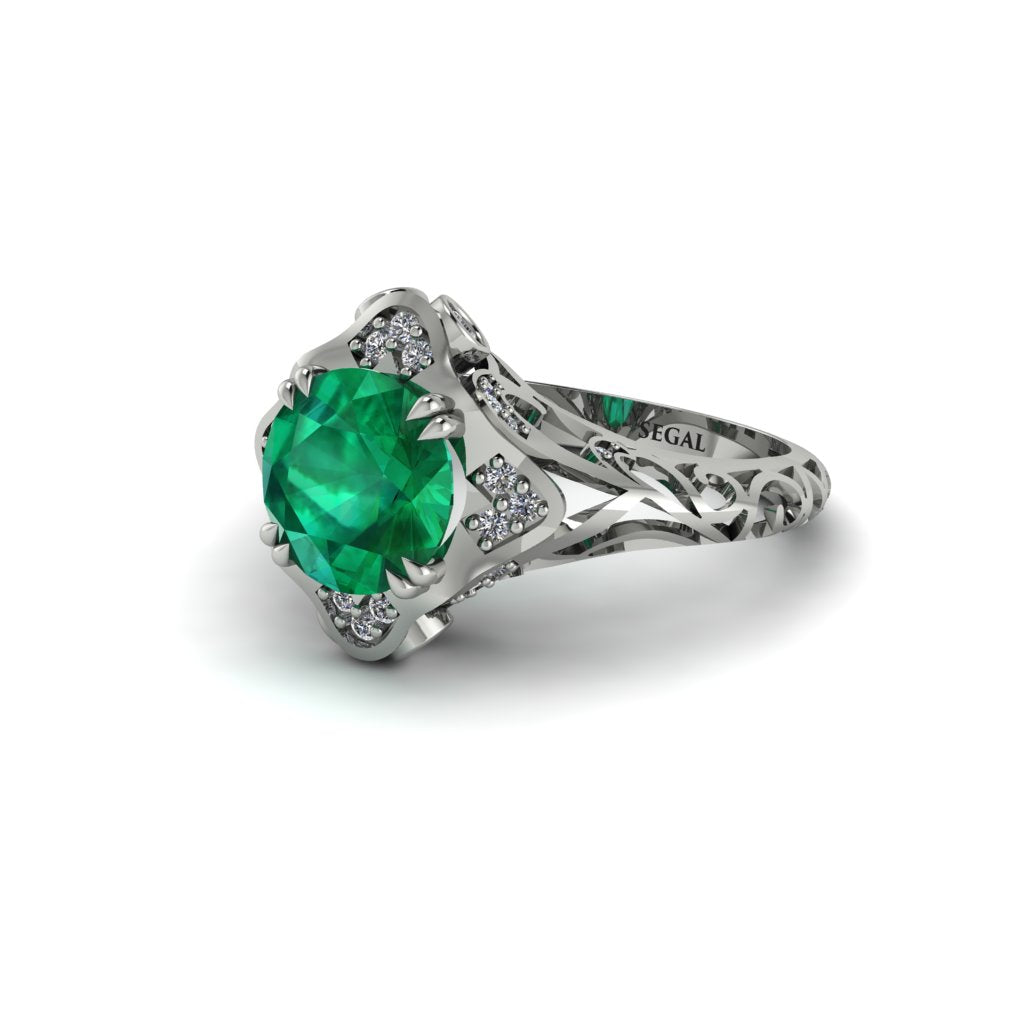Emerald Ornate Filigree Engagement Ring - Evie No. 6
