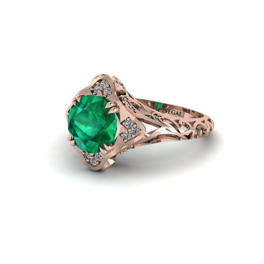 Emerald Ornate Filigree Engagement Ring - Evie No. 5