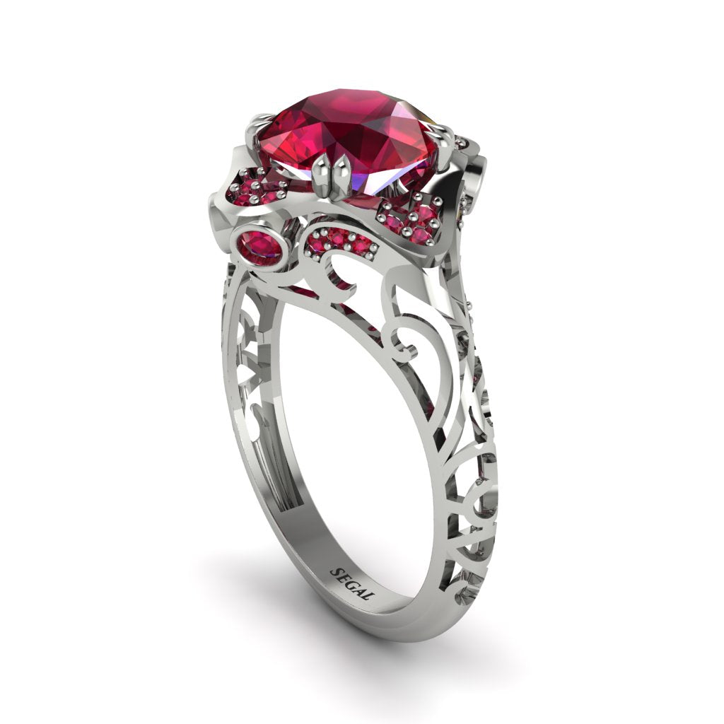Ruby Ornate Filigree Engagement Ring - Evie No. 57