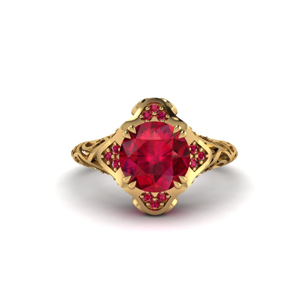 Ruby Ornate Filigree Engagement Ring - Evie No. 55