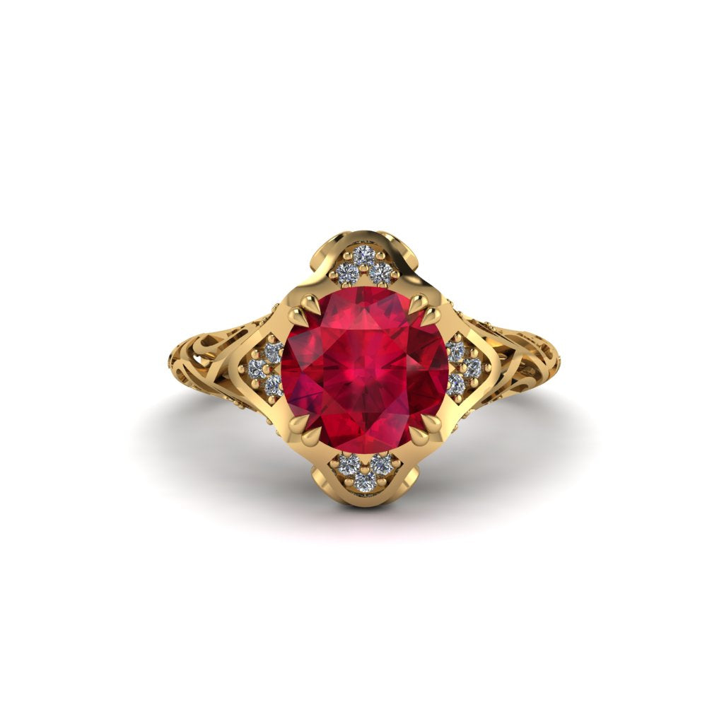 Ruby Ornate Filigree Engagement Ring - Evie No. 10