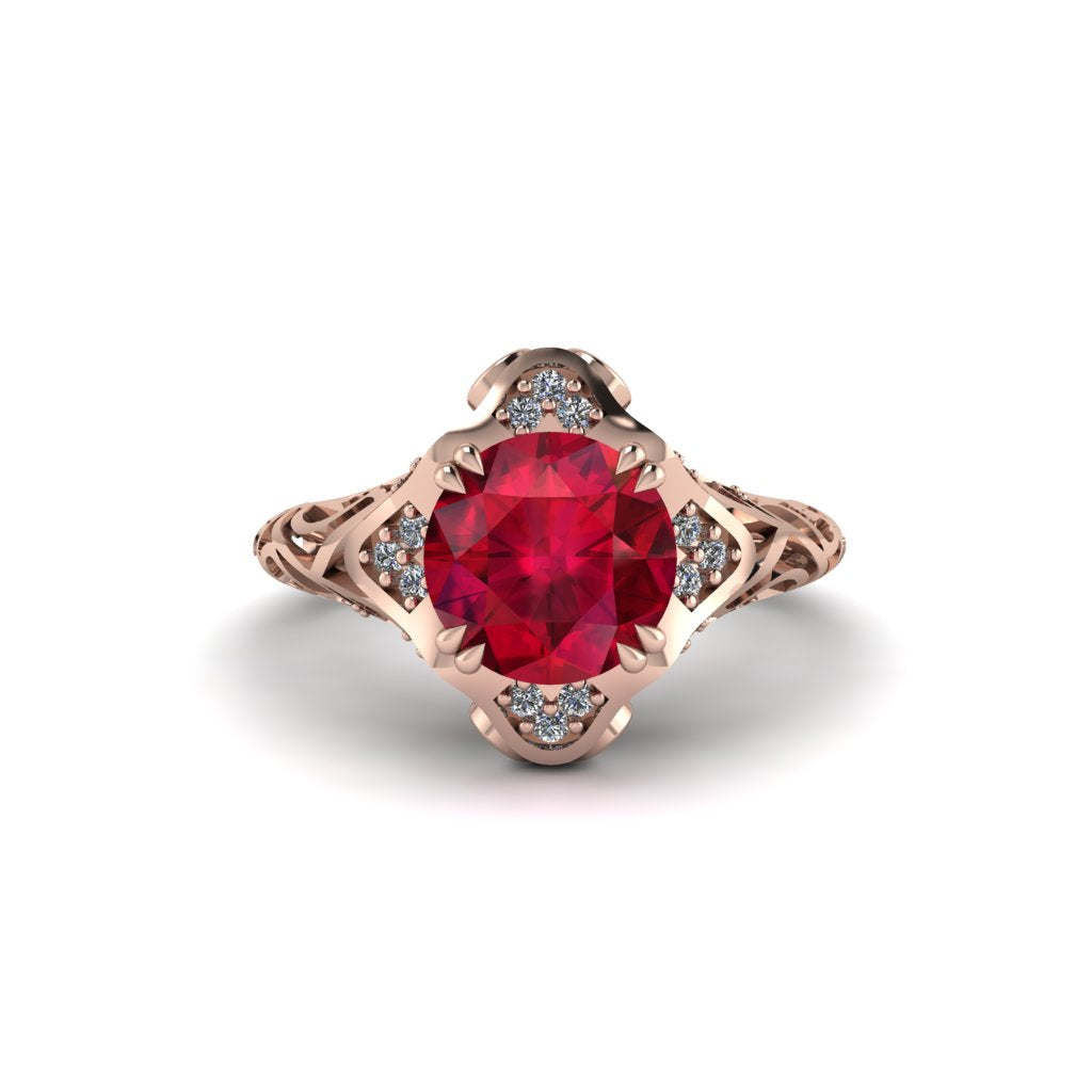 Ruby Ornate Filigree Engagement Ring - Evie No. 11