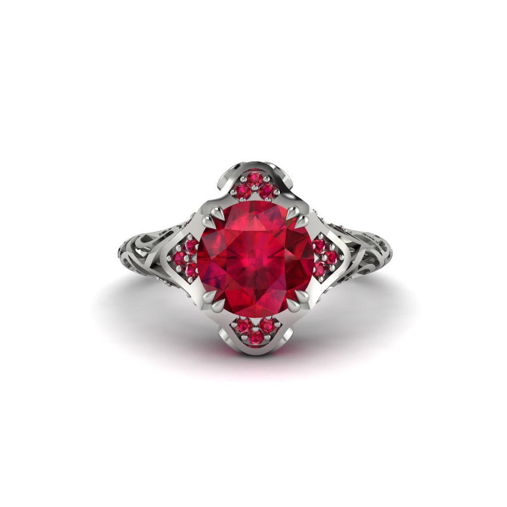 Ruby Ornate Filigree Engagement Ring - Evie No. 57