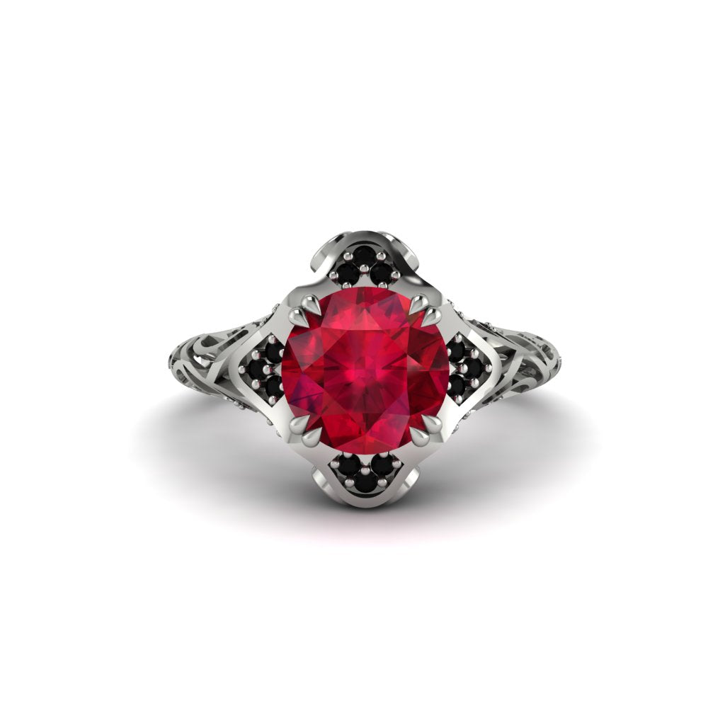 Ruby Ornate Filigree Engagement Ring - Evie No. 42