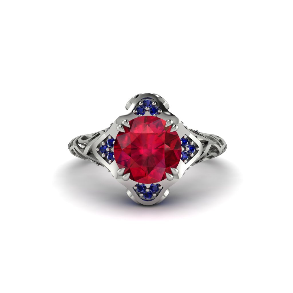 Ruby Ornate Filigree Engagement Ring - Evie No. 72