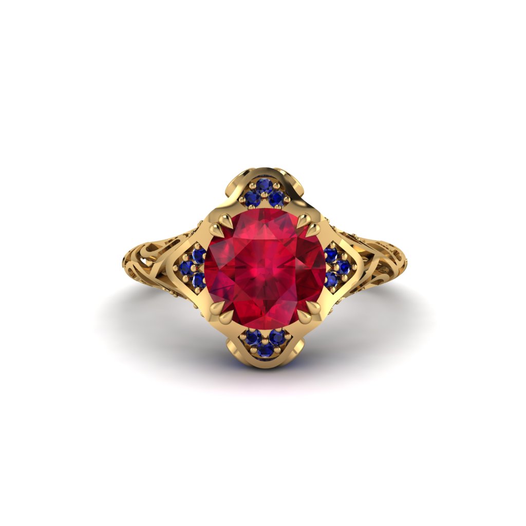 Ruby Ornate Filigree Engagement Ring - Evie No. 70