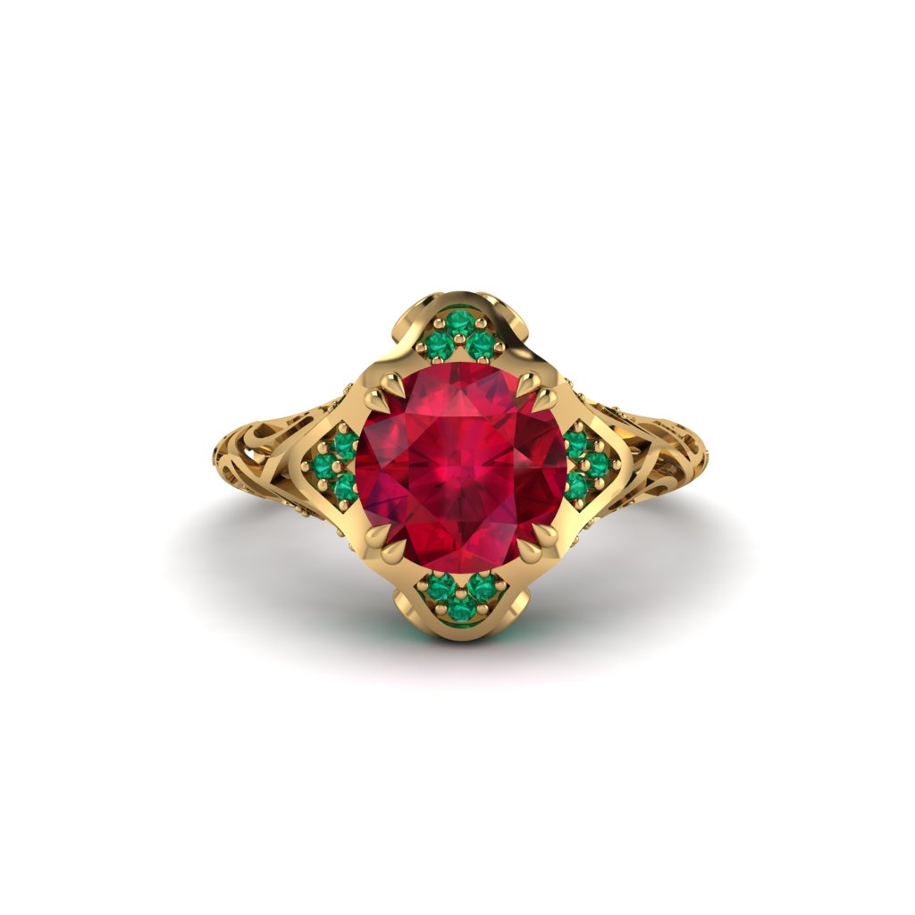 Ruby Ornate Filigree Engagement Ring - Evie No. 25