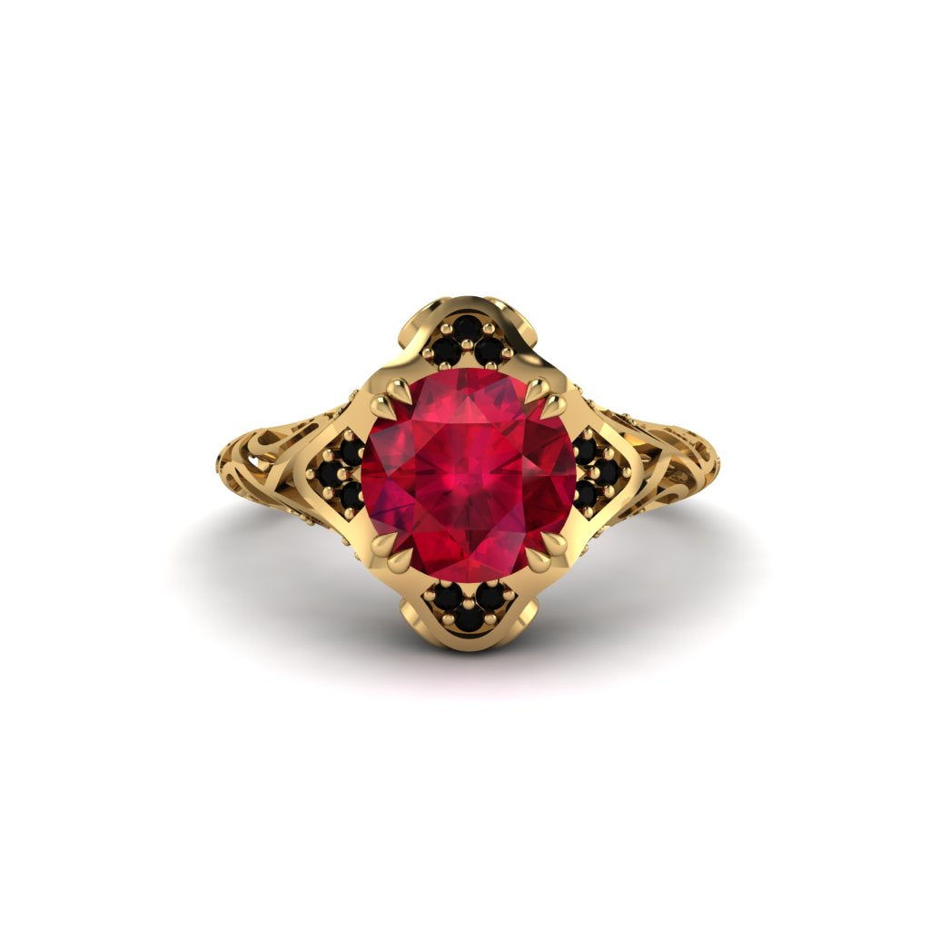 Ruby Ornate Filigree Engagement Ring - Evie No. 40