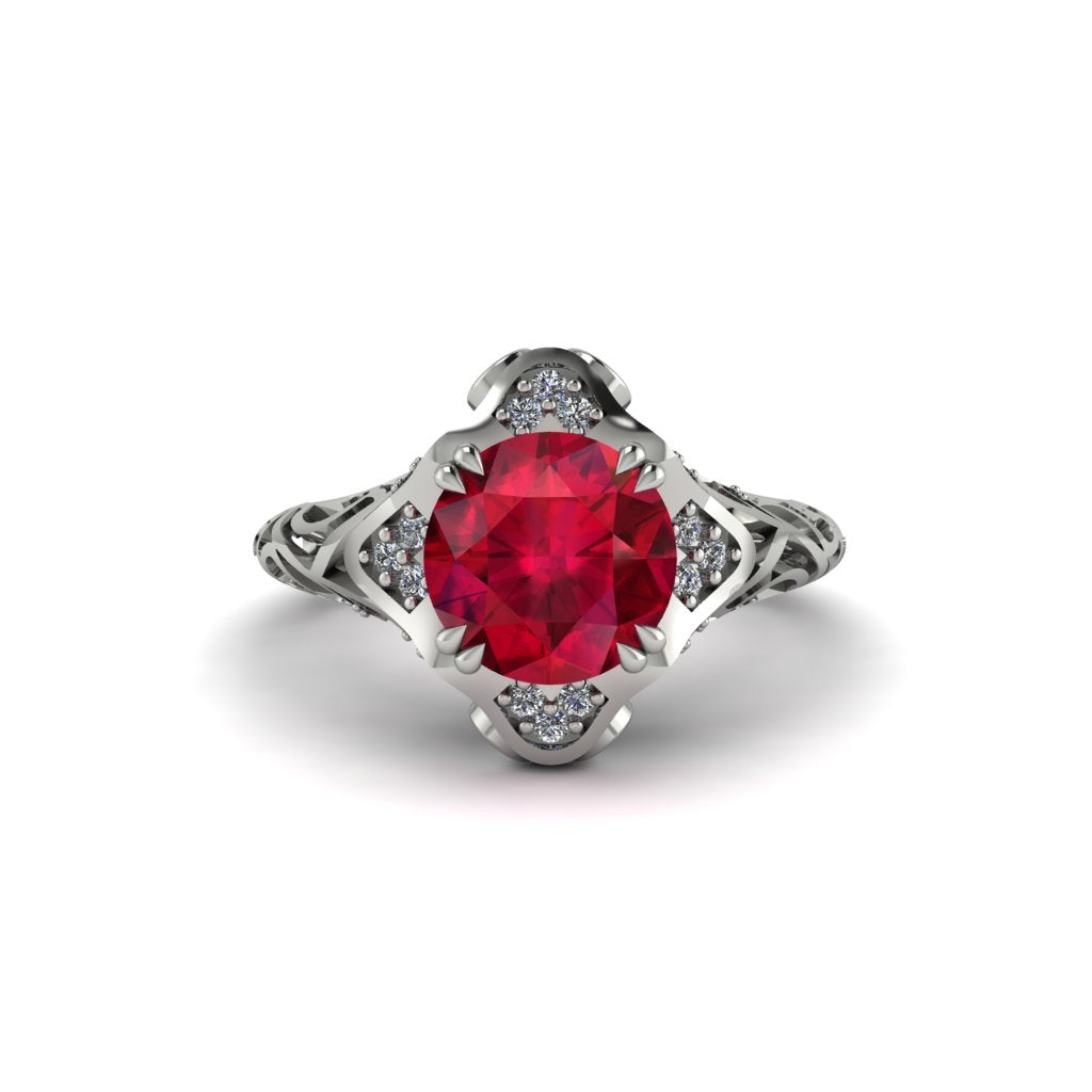 Ruby Ornate Filigree Engagement Ring - Evie No. 12