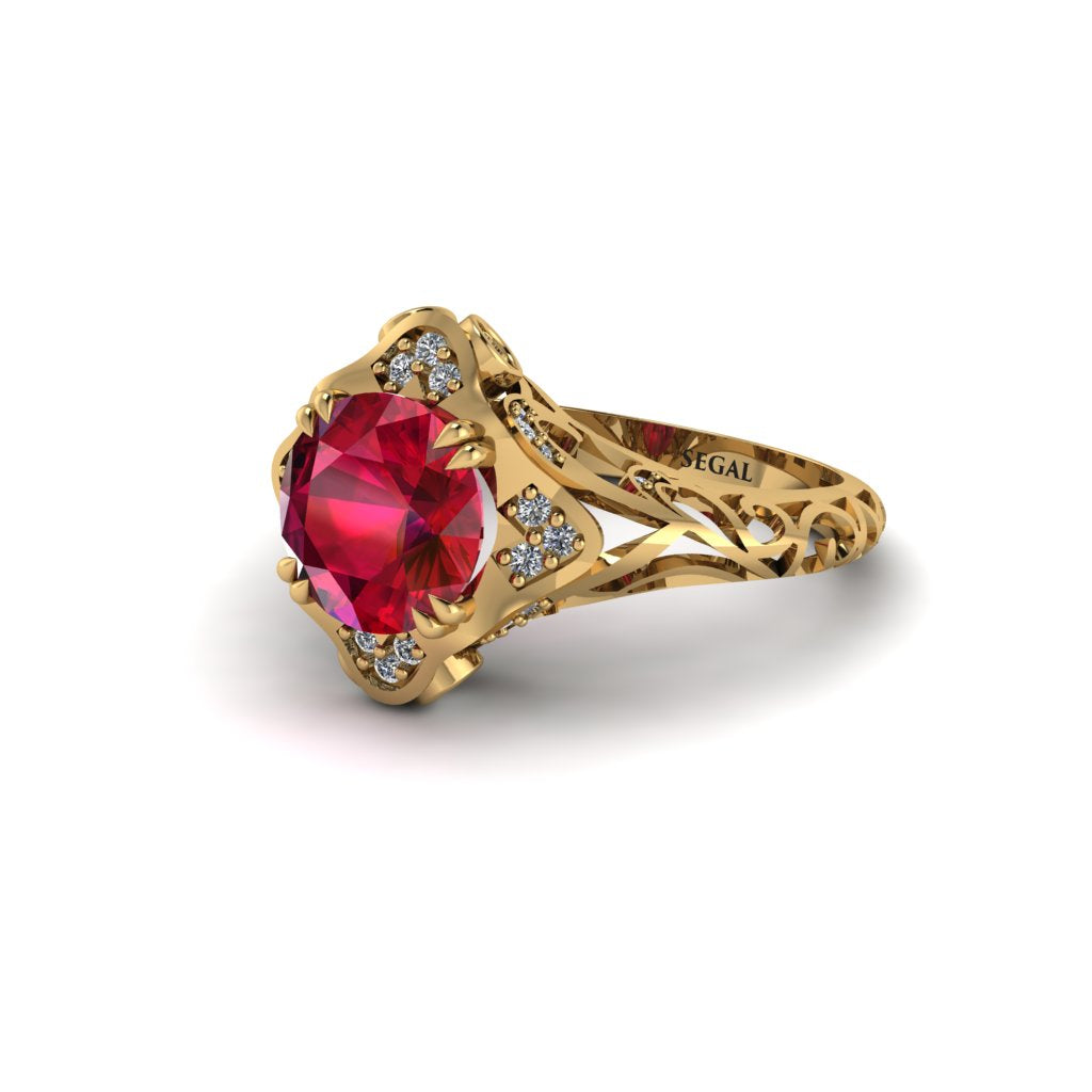 Ruby Ornate Filigree Engagement Ring - Evie No. 10