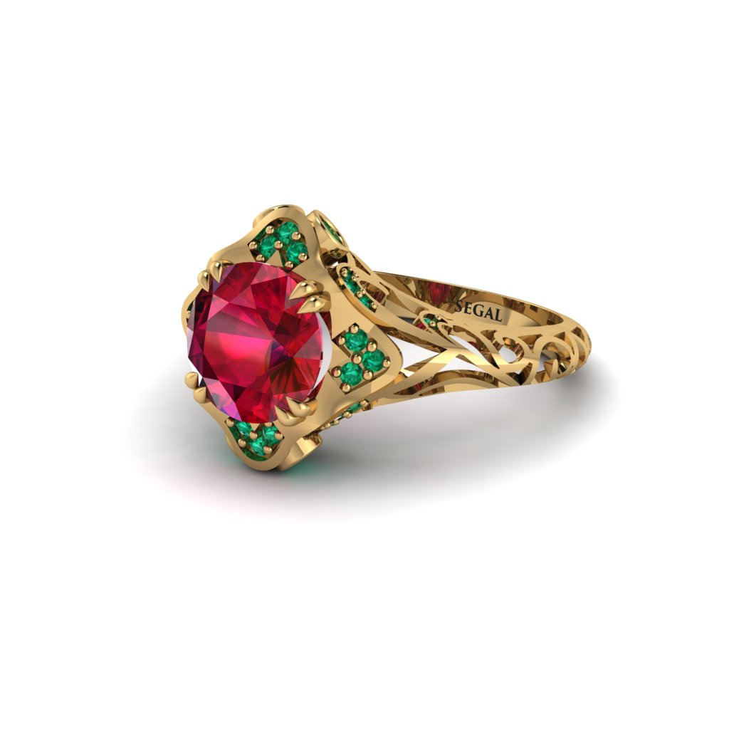 Ruby Ornate Filigree Engagement Ring - Evie No. 25