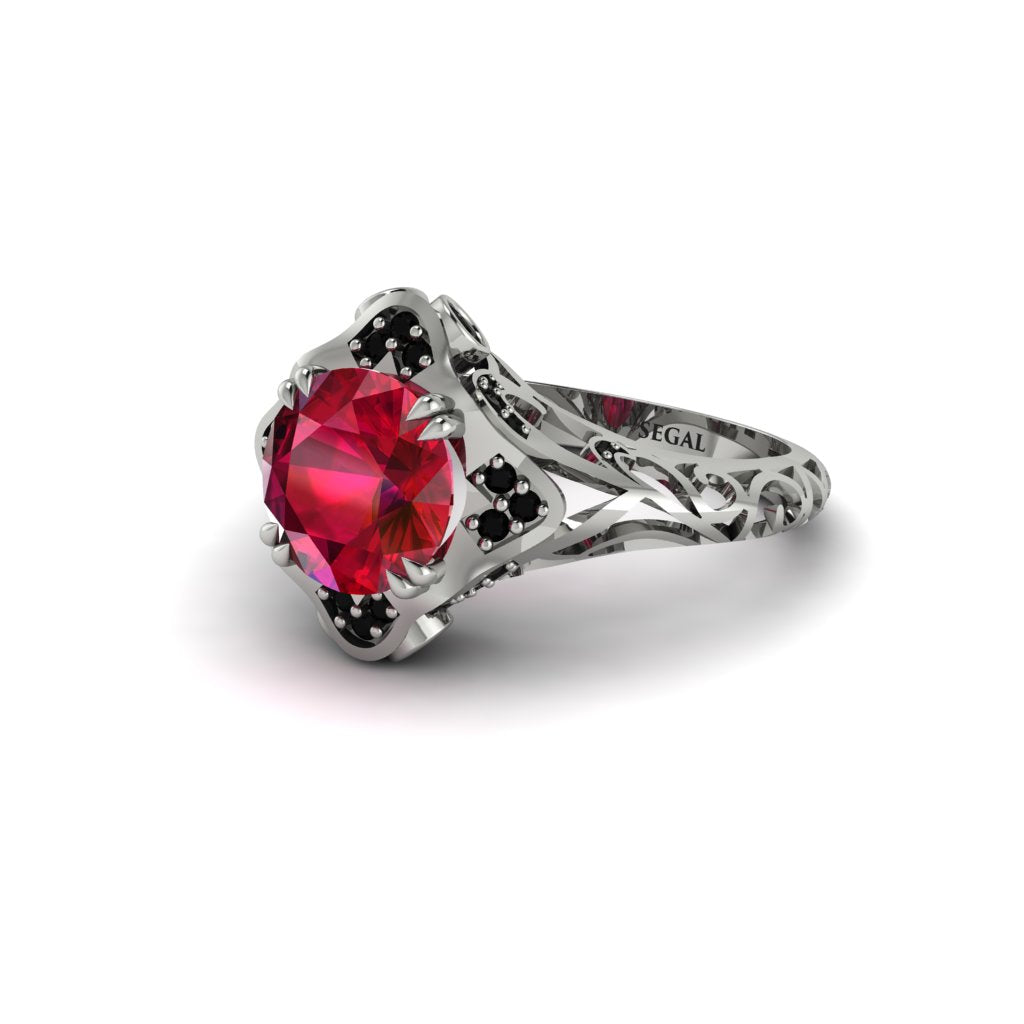 Ruby Ornate Filigree Engagement Ring - Evie No. 42
