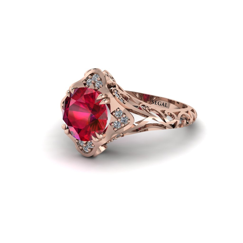 Ruby Ornate Filigree Engagement Ring - Evie No. 11